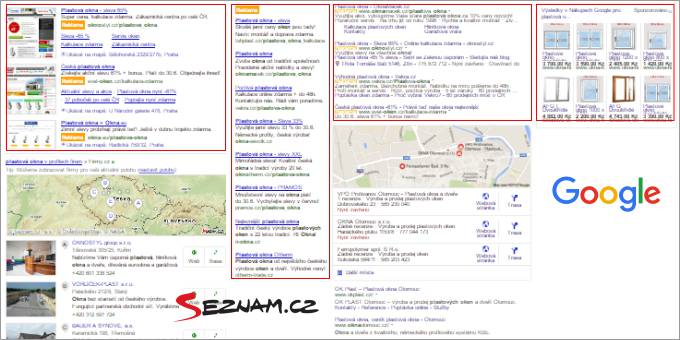 Pozice PPC reklamy ve vyhledávačích Google a Seznam